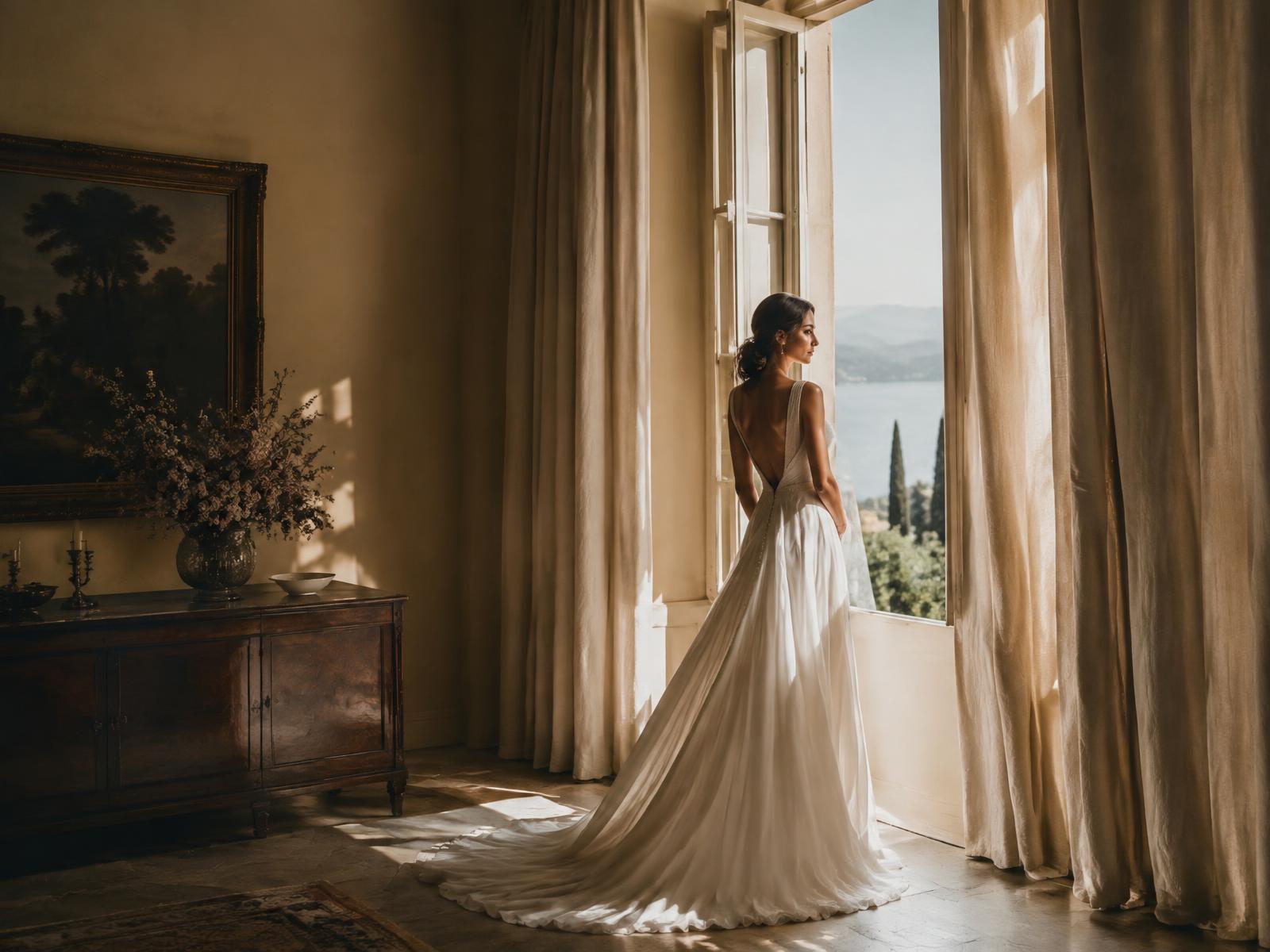 Bride at a sunlit Mediterranean venue